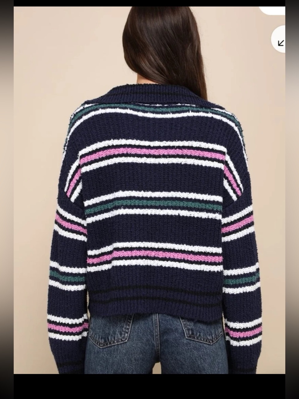 Free People Kennedy Striped Pullover Knit Sweater Navy Blue Pink Size Small - Picture 3 of 12